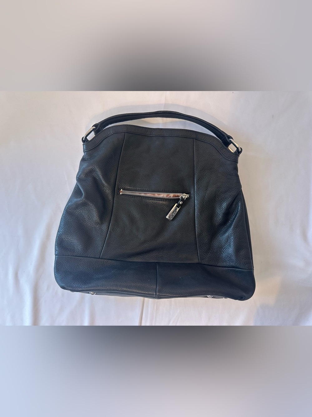b. makowsky Black Pebbled Leather Hobo with Front Zip